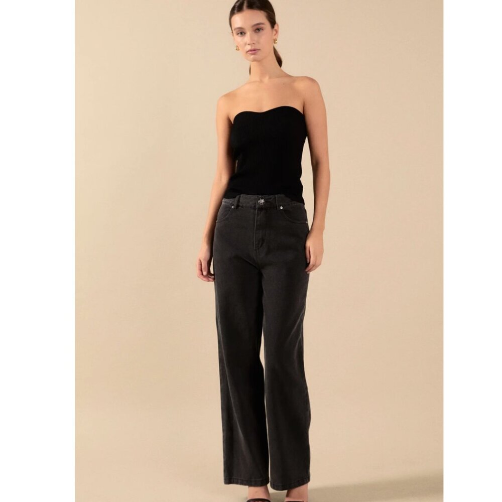 NWT Endless Rose Wide Leg High Waisted Jeans in Dark Grey, Small